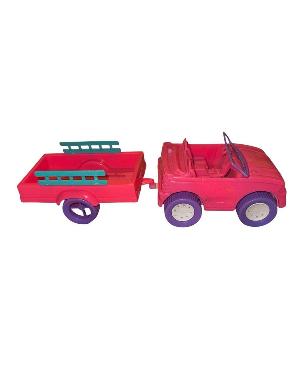 Vintage pink doll jeep with trailer